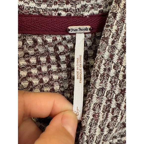 Free People Waffle Knit Cropped Sweater Womens Large Beige/Burgundy Long Sleeve - Picture 3 of 6